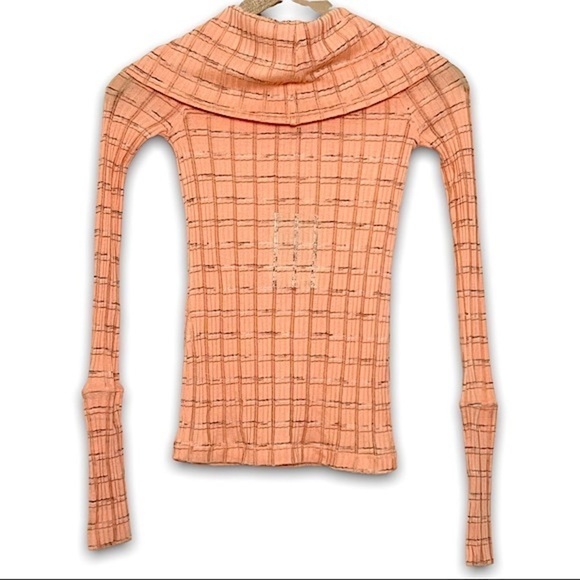 NWT FREE PEOPLE Ribbed Knit Striped Off Shoulder Après-ski Peach Sweater Top XS - Picture 9 of 13
